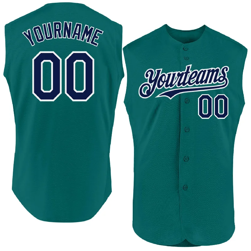 Custom Baseball Jerseys For Special Event Sponsorship-Custom Teal Navy-White Authentic Sleeveless Baseball Jersey