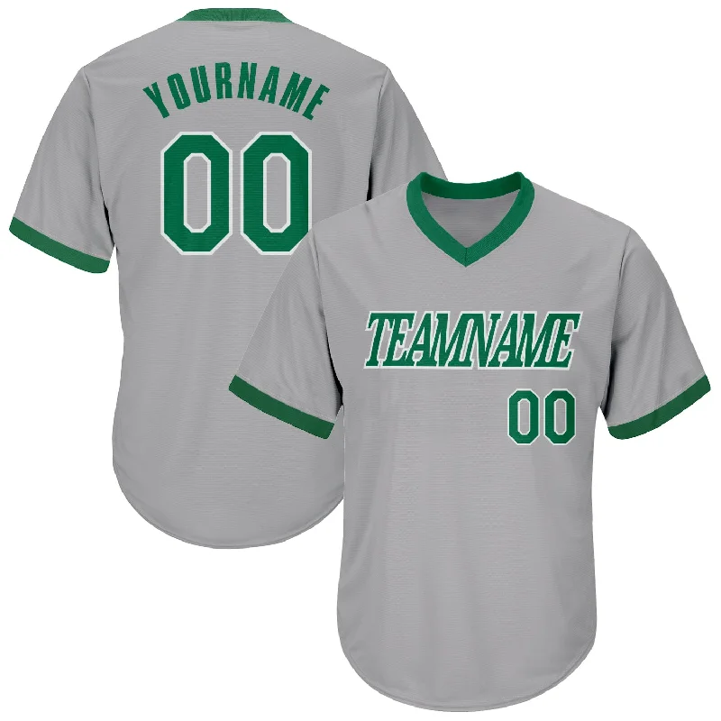 Baseball Jerseys For Special Team Events-Custom Gray Kelly Green-White Authentic Throwback Rib-Knit Baseball Jersey Shirt