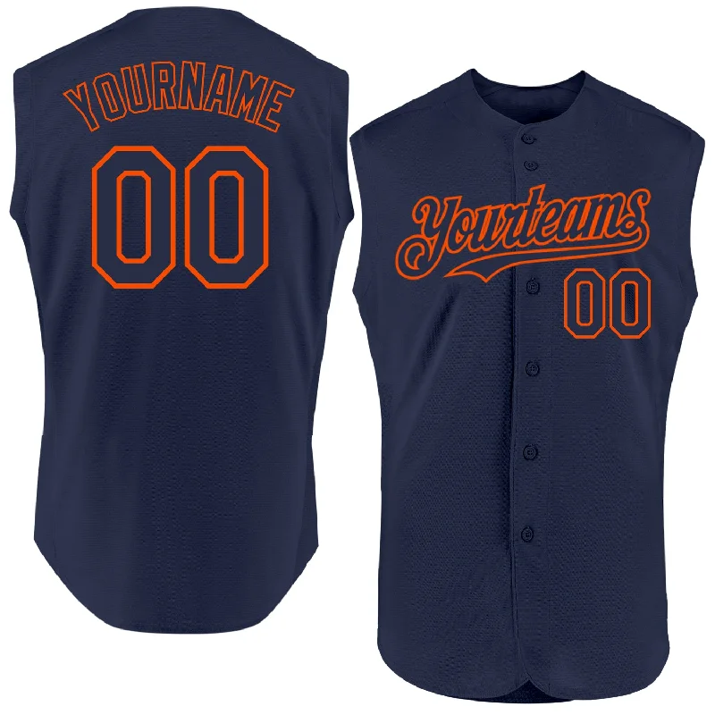 Custom Baseball Jerseys For Official League Apparel-Custom Navy Orange Authentic Sleeveless Baseball Jersey