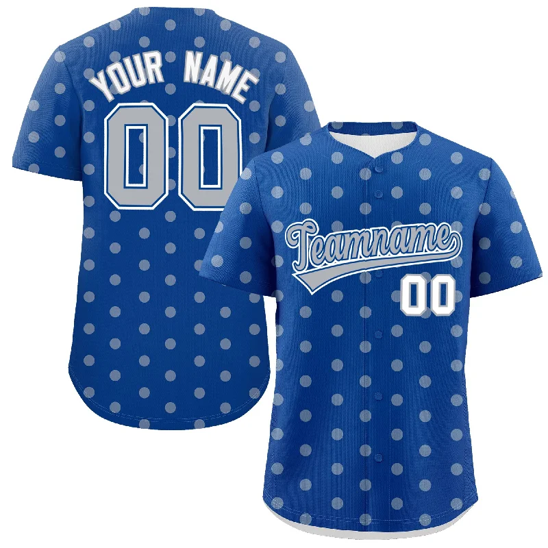 Custom Baseball Jerseys For Player Gifts-Custom Royal Gray Personalized Polka Dot Graffiti Pattern Authentic Baseball Jersey