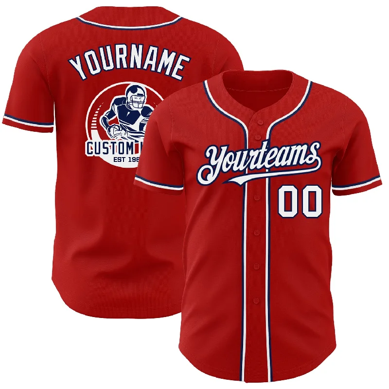 Custom Baseball Jerseys For Global Competitions-Custom Red White-Navy Authentic Baseball Jersey