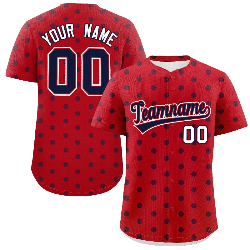 Custom Baseball Jerseys For Alumni Games-Custom Red Navy Personalized Polka Dot Graffiti Pattern Authentic Baseball Jersey