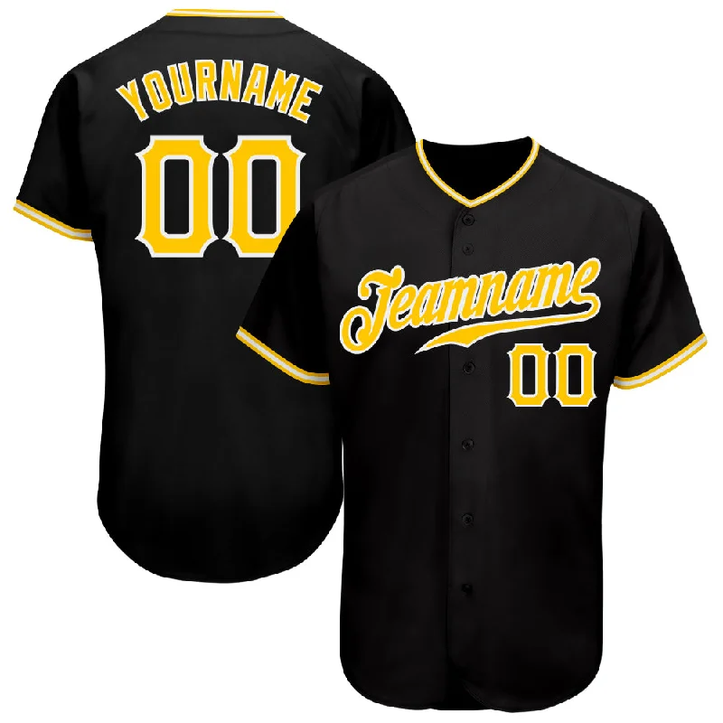 Custom Baseball Jerseys For Charity Tournaments-Custom Black Gold-White Authentic Baseball Jersey