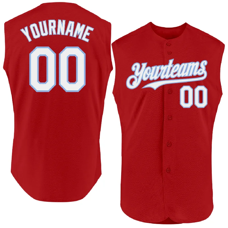 Personalized Baseball Jerseys For College Spirit-Custom Red White-Light Blue Authentic Sleeveless Baseball Jersey