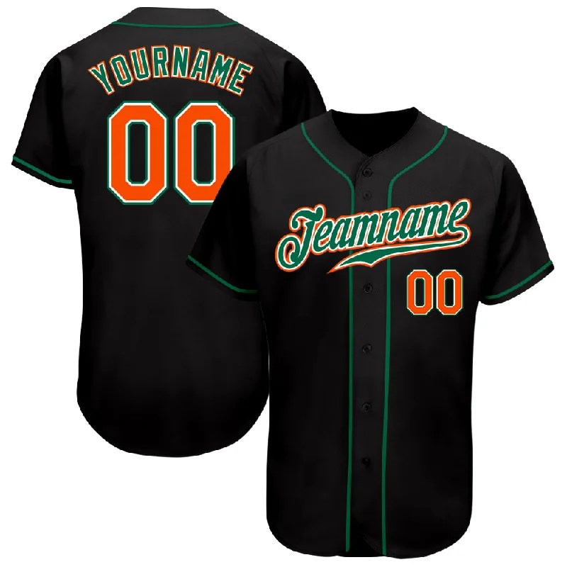 Personalized Baseball Jerseys For College Spirit-Custom Black Orange-Kelly Green Authentic Baseball Jersey