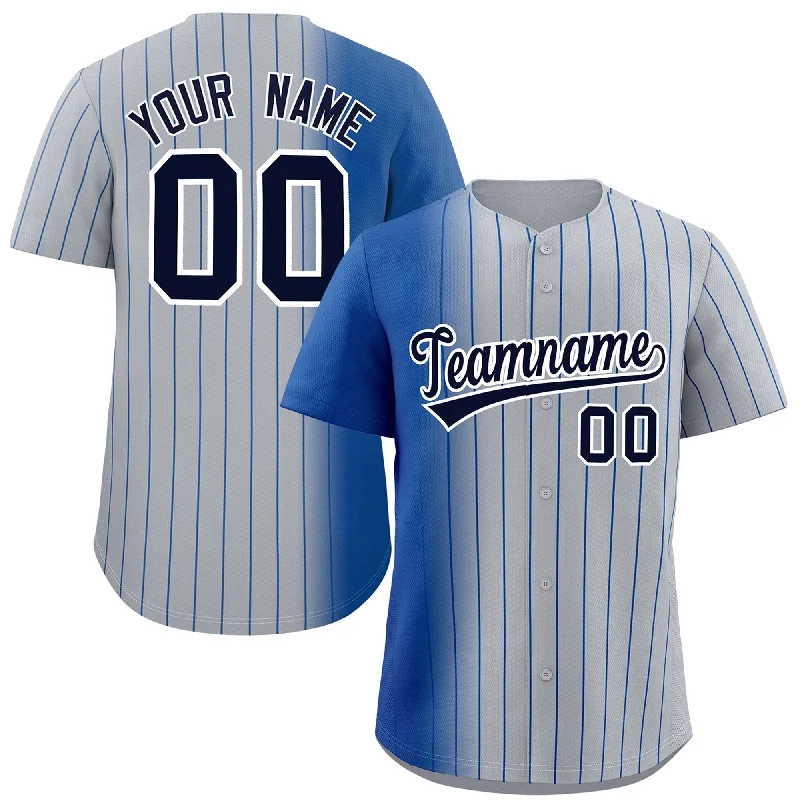 Custom Baseball Jerseys For Award Ceremonies-Custom Gray Royal Pinstripe Personalized Gradient Authentic Baseball Jersey