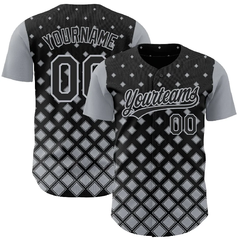 Custom Baseball Jerseys For High School Teams-Custom Black Gray 3D Pattern Design Geometric Shapes Authentic Baseball Jersey