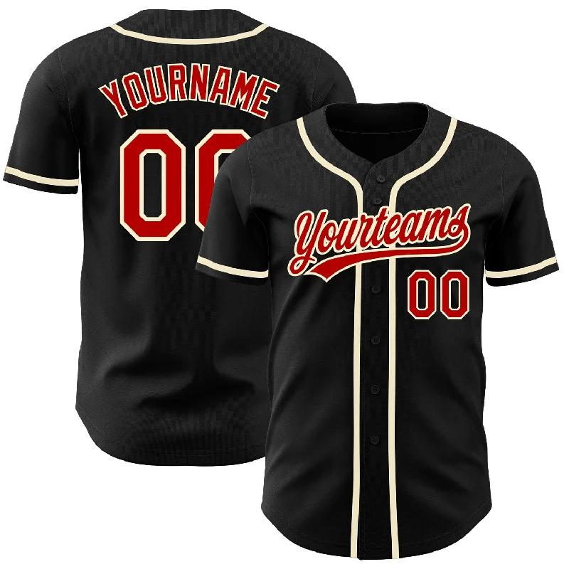 Personalized Baseball Jerseys For Charity-Custom Black Red-Cream Authentic Baseball Jersey