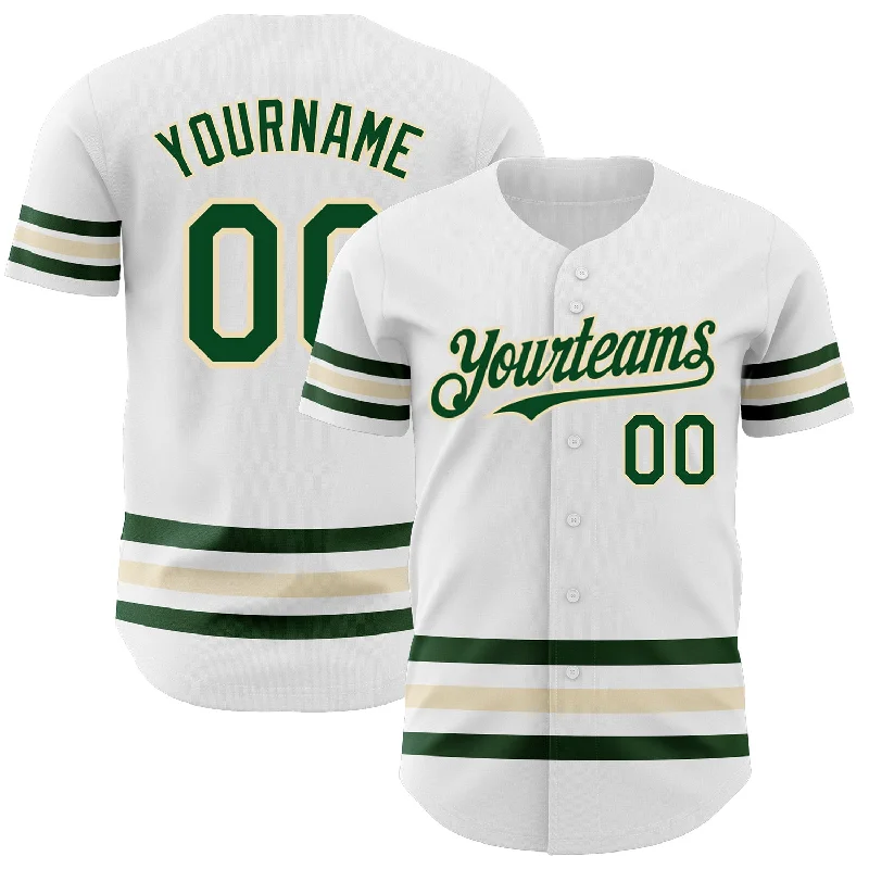 Custom Baseball Jerseys For Local Fans-Custom White Green-Cream Line Authentic Baseball Jersey