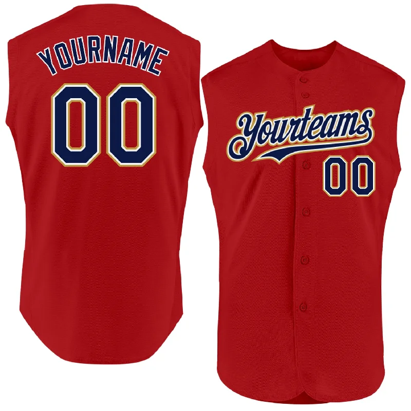 Custom Baseball Jerseys For Event Appearances-Custom Red Navy-Old Gold Authentic Sleeveless Baseball Jersey