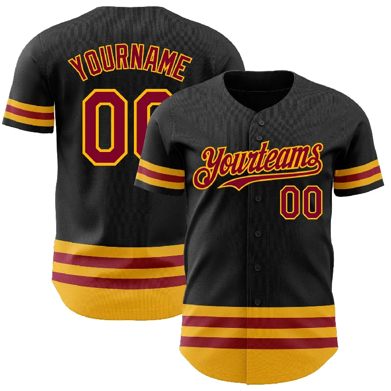 Personalized Baseball Jerseys For Teams-Custom Black Maroon-Gold Line Authentic Baseball Jersey