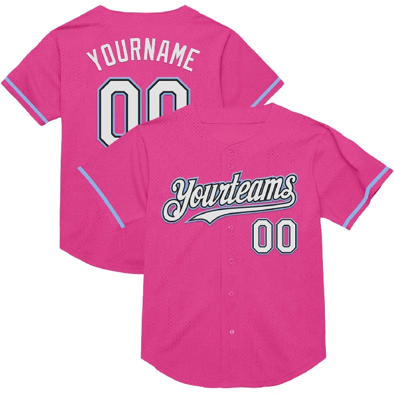 Personalized Baseball Jerseys For Teams-Custom Pink Black-Light Blue Mesh Authentic Throwback Baseball Jersey