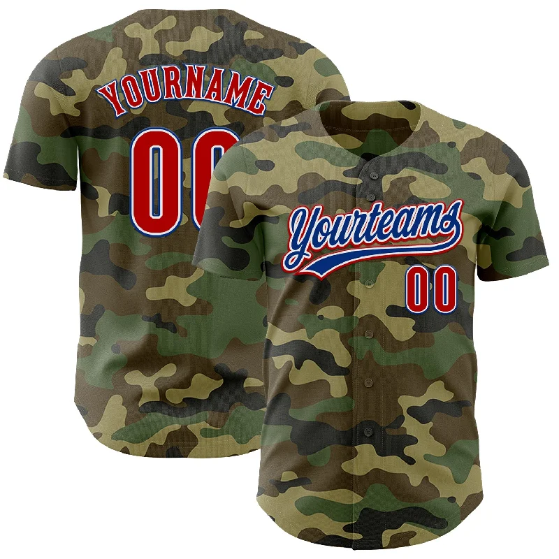 Baseball Jerseys For Team Building Events-Custom Camo Red-Royal Authentic Salute To Service Baseball Jersey