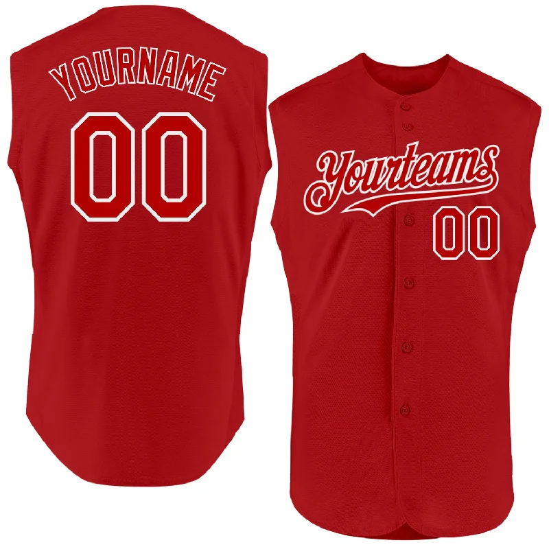 Baseball Jerseys With Custom Colors-Custom Red White Authentic Sleeveless Baseball Jersey