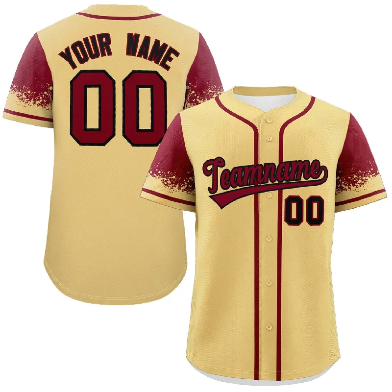 Baseball Jerseys For Special Event Promotions-Custom Khaki Crimson Personalized Raglan Sleeves Design Authentic Baseball Jersey