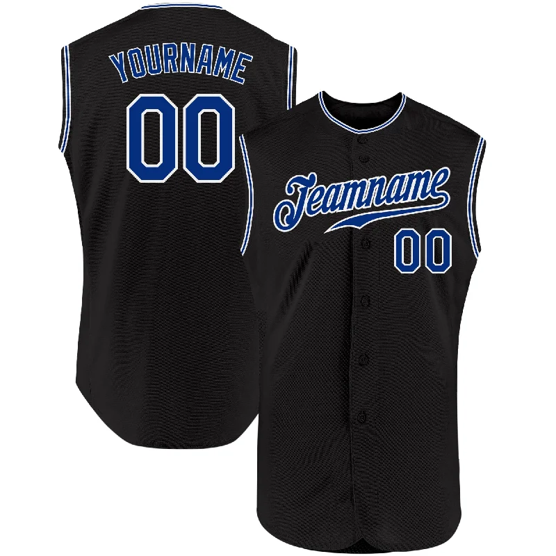 Baseball Jerseys For Sponsorship Recognition-Custom Black Royal-White Authentic Sleeveless Baseball Jersey