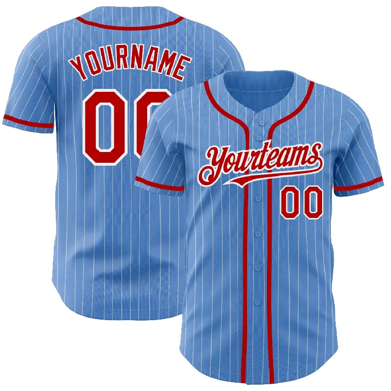 Baseball Jerseys For Holiday & Seasonal Events-Custom Powder Blue White Pinstripe Red Authentic Baseball Jersey