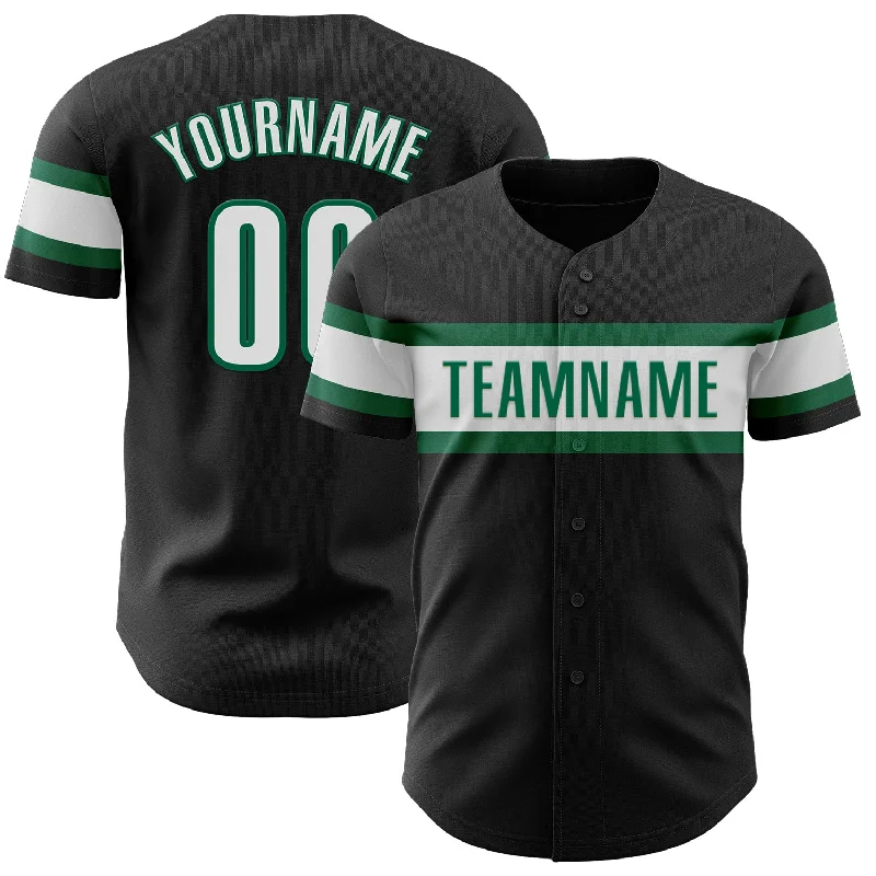 Custom Baseball Jerseys With Player Names-Custom Black White-Kelly Green Authentic Baseball Jersey