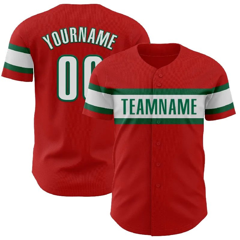 Custom Baseball Jerseys For Player Gifts-Custom Red White-Kelly Green Authentic Baseball Jersey