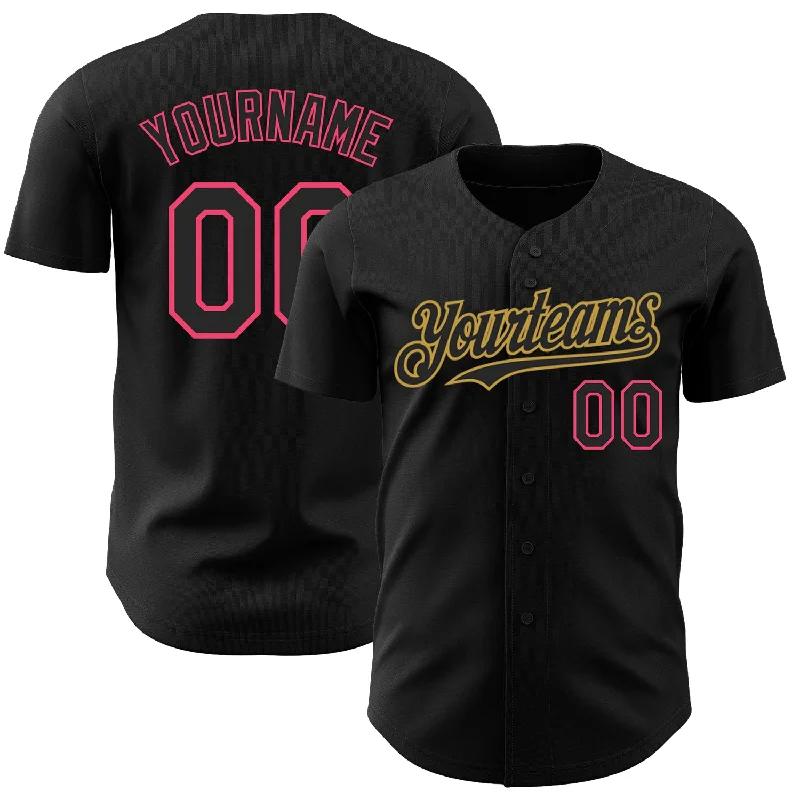 Personalized Baseball Jerseys For Off-Field Wear-Custom Black Neon Pink-Old Gold Authentic Baseball Jersey