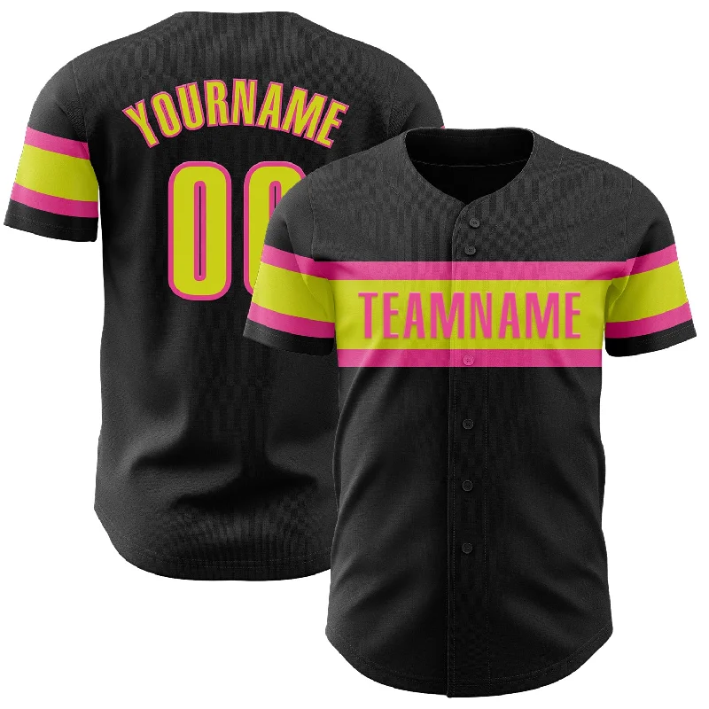 Personalized Baseball Jerseys For Special Recognitions-Custom Black Neon Yellow-Pink Authentic Baseball Jersey