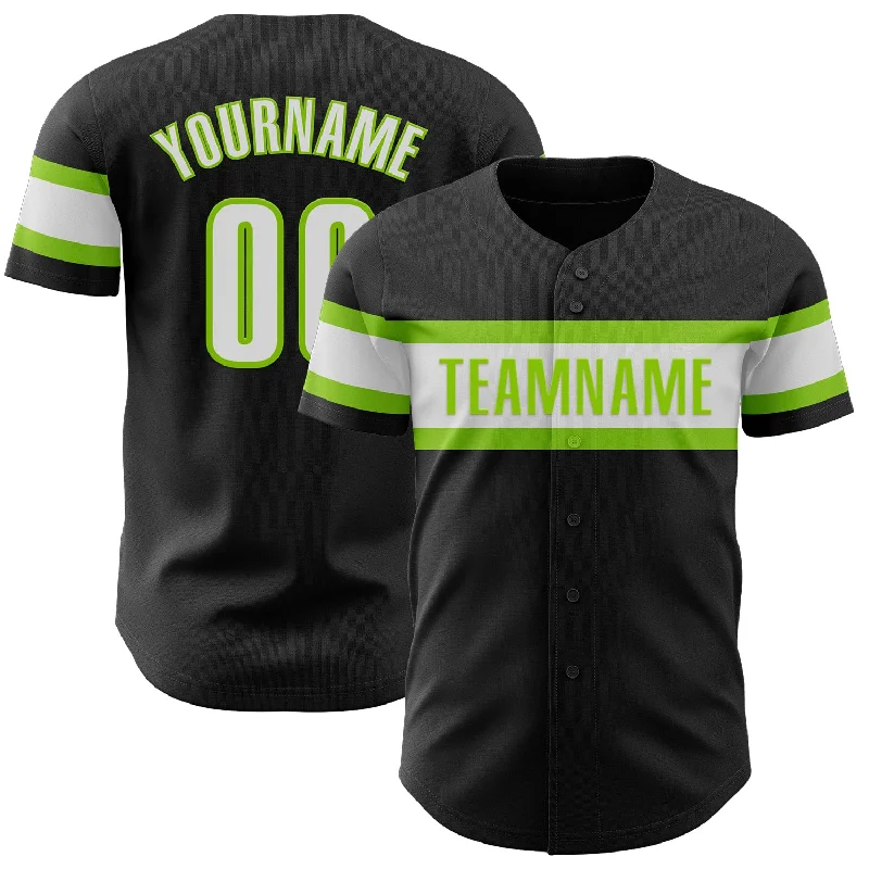 Personalized Baseball Jerseys-Custom Black White-Neon Green Authentic Baseball Jersey