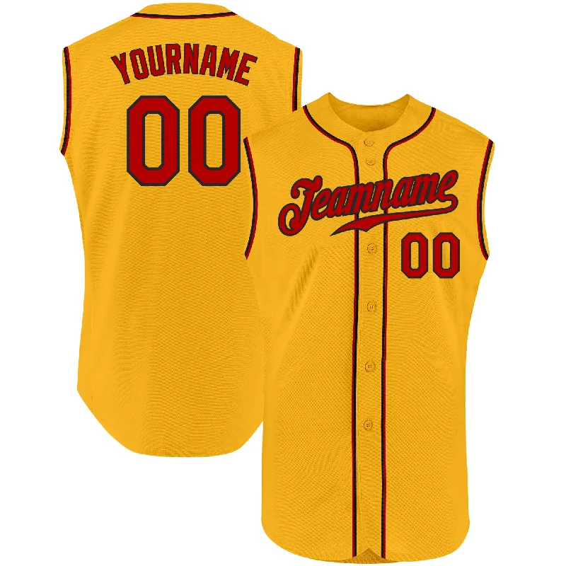 Custom Baseball Jerseys With Player Stats-Custom Gold Red-Black Authentic Sleeveless Baseball Jersey