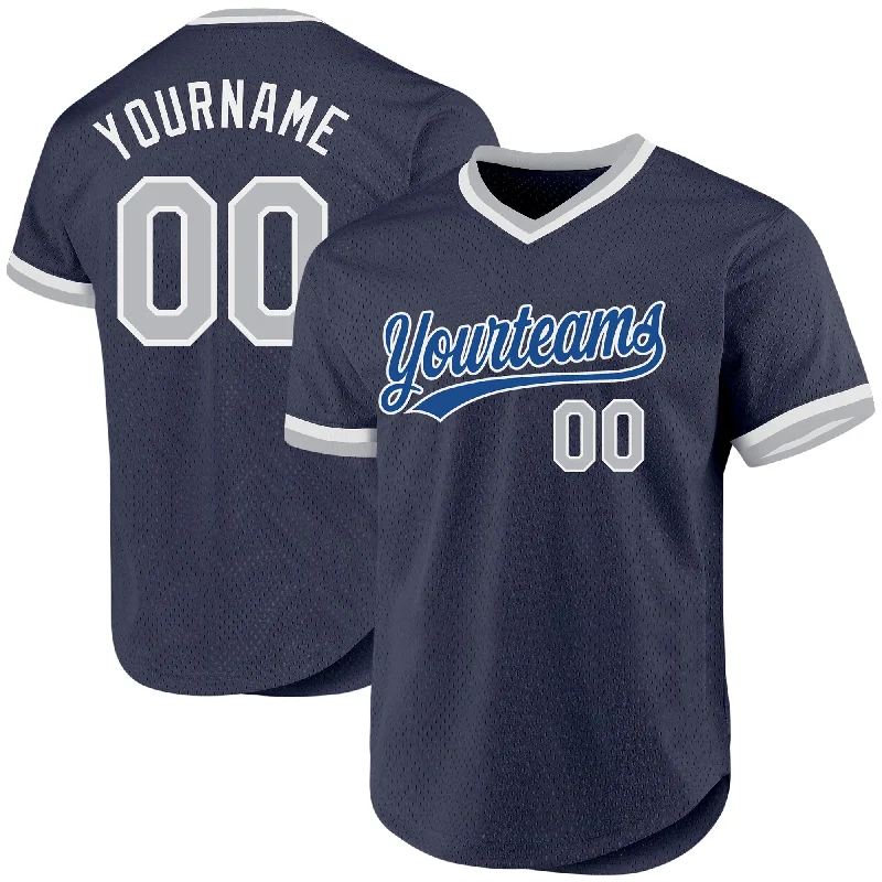 Custom Baseball Jerseys With Bold Graphics-Custom Navy Gray Blue-White Authentic Throwback Baseball Jersey