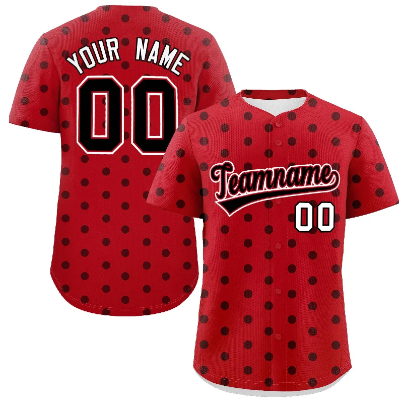 Baseball Jerseys For Charity Fundraisers-Custom Red Black Personalized Polka Dot Graffiti Pattern Authentic Baseball Jersey