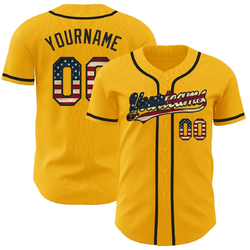 Custom Baseball Jerseys For Event Appearances-Custom Gold Vintage USA Flag-Black Authentic Baseball Jersey