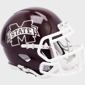 Personalized Rugby Helmets For School Competitions-Mississippi State Bulldogs Full Size Speed Replica Football Helmet M State- NCAA