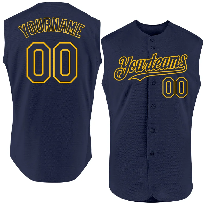 Baseball Jerseys For Fun League Competitions-Custom Navy Gold Authentic Sleeveless Baseball Jersey