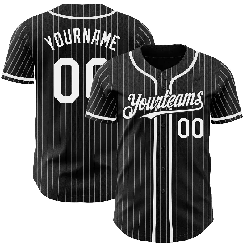 Baseball Jerseys With Custom Branding-Custom Black White Pinstripe Authentic Baseball Jersey