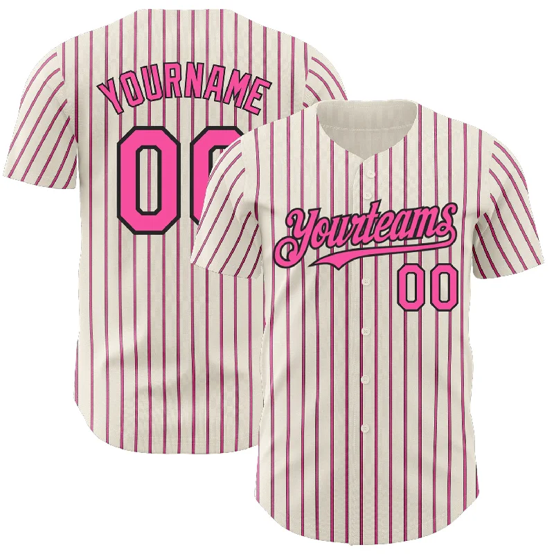 Custom Baseball Jerseys For Special Occasions-Custom Cream (Black Pink Pinstripe) Pink-Black Authentic Baseball Jersey