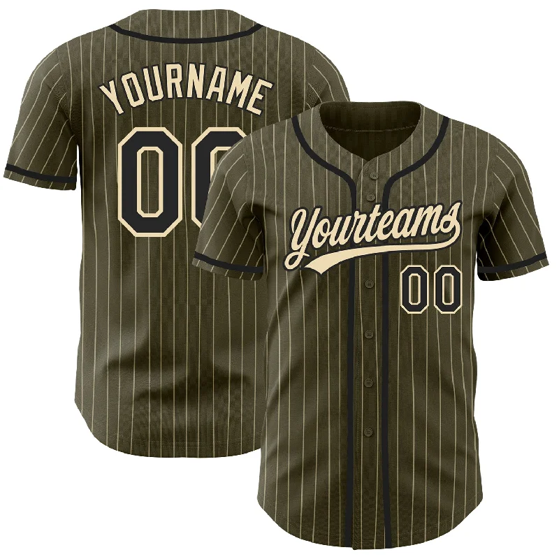 Personalized Baseball Jerseys For Fan Customization-Custom Olive City Cream Pinstripe Black Authentic Salute To Service Baseball Jersey