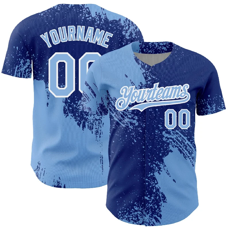 Baseball Jerseys With Embroidered Player Numbers-Custom Light Blue Royal-White 3D Pattern Design Abstract Brush Stroke Authentic Baseball Jersey