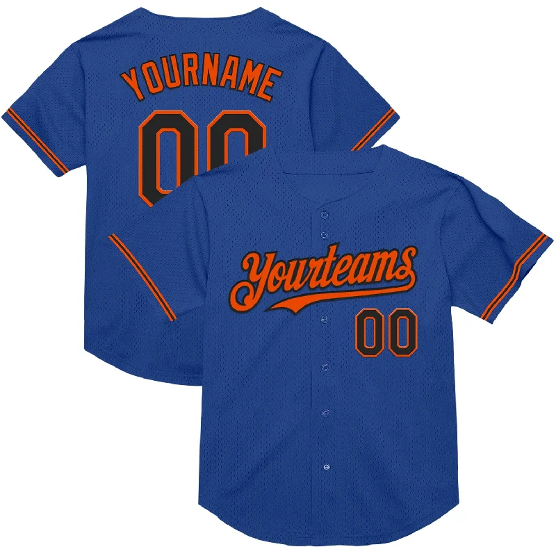 Personalized Baseball Jerseys For Holiday Season-Custom Royal Black-Orange Mesh Authentic Throwback Baseball Jersey