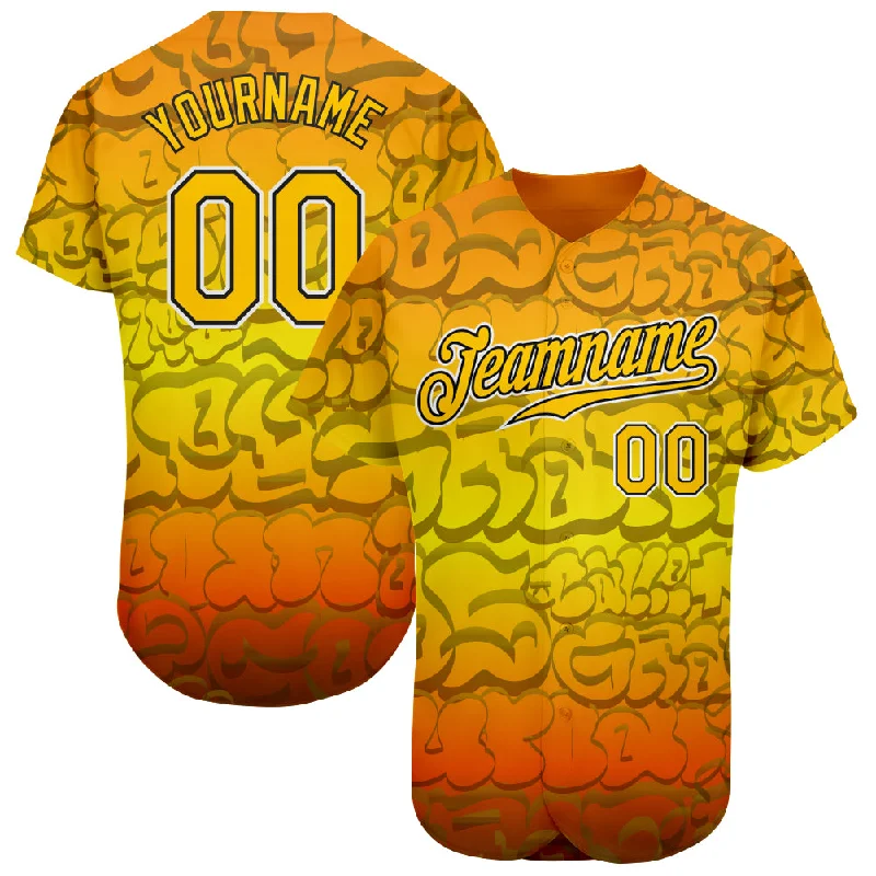 Custom Baseball Jerseys For School Sports Events-Custom Graffiti Pattern Gold-Black 3D Authentic Baseball Jersey