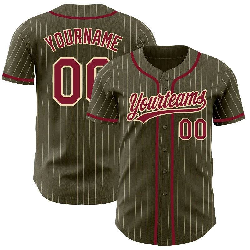 Personalized Baseball Jerseys For Off-Field Wear-Custom Olive City Cream Pinstripe Crimson Authentic Salute To Service Baseball Jersey