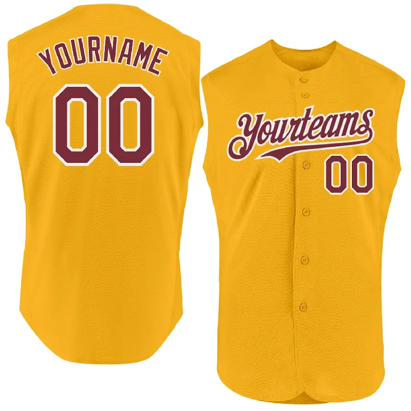 Custom Baseball Jerseys For Special Events-Custom Gold Burgundy-White Authentic Sleeveless Baseball Jersey