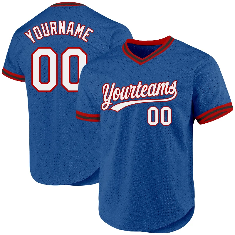 Custom Baseball Jerseys For School Sports Events-Custom Blue Red-Black Authentic Throwback Baseball Jersey