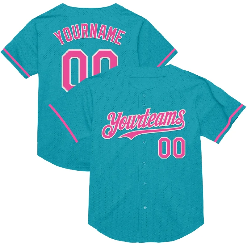 Baseball Jerseys For Local Supporter Events-Custom Teal Pink-White Mesh Authentic Throwback Baseball Jersey