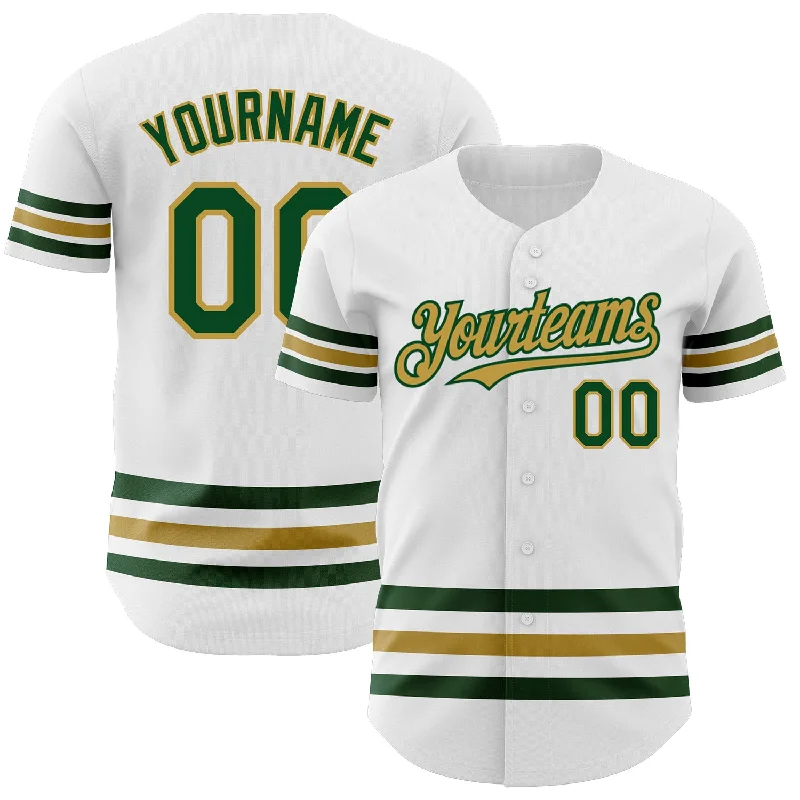 Custom Baseball Jerseys For Special Requests-Custom White Green-Old Gold Line Authentic Baseball Jersey