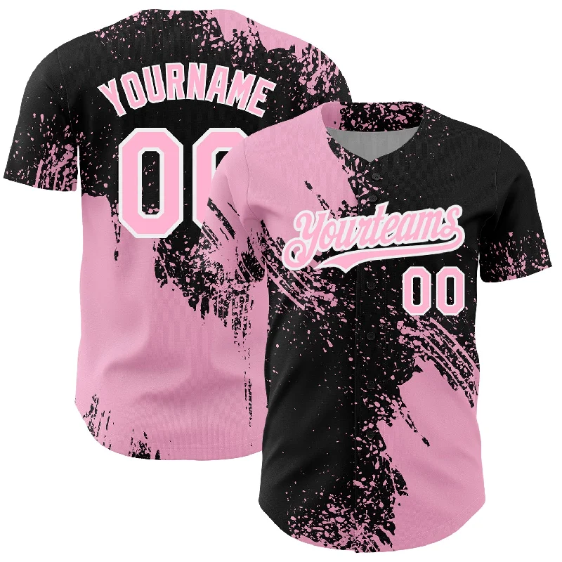 Custom Baseball Jerseys For Regional Tournaments-Custom Light Pink Black-White 3D Pattern Design Abstract Brush Stroke Authentic Baseball Jersey