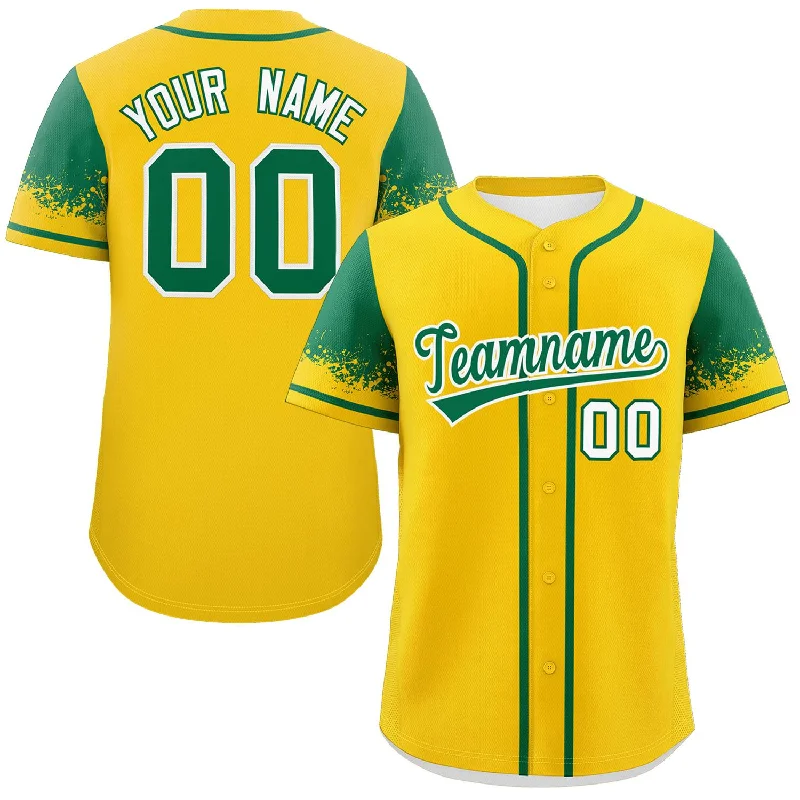 Baseball Jerseys For Personalized Team Apparel-Custom Gold Kelly Green Personalized Raglan Sleeves Design Authentic Baseball Jersey