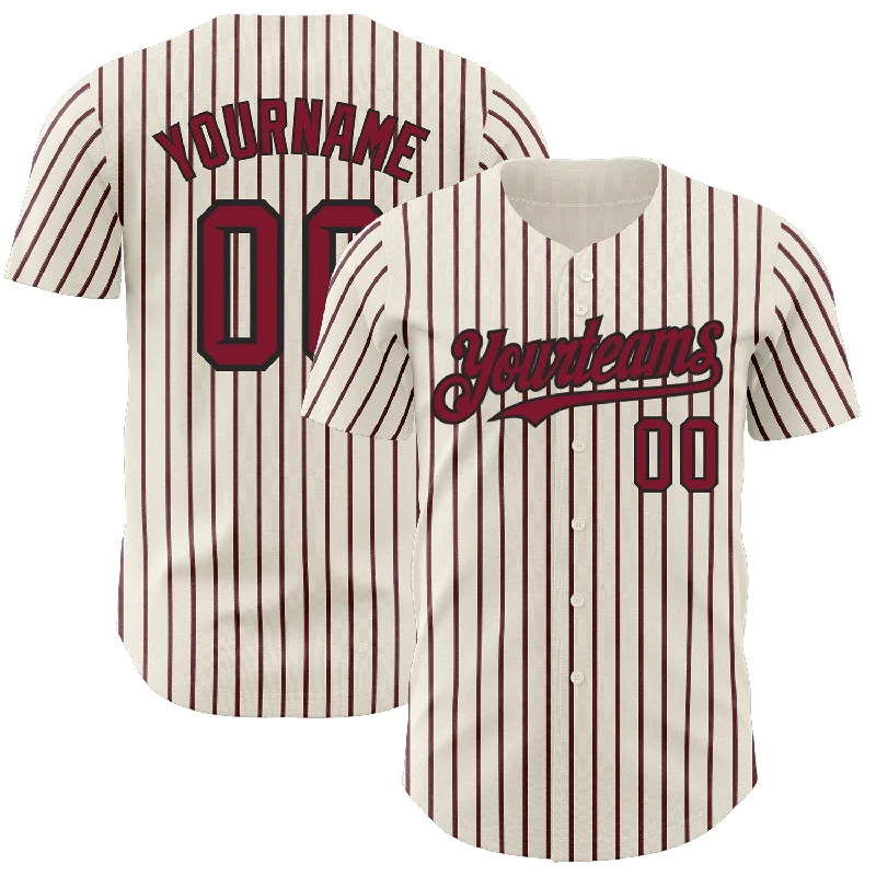 Personalized Baseball Jerseys For Tournaments-Custom Cream (Black Crimson Pinstripe) Crimson-Black Authentic Baseball Jersey