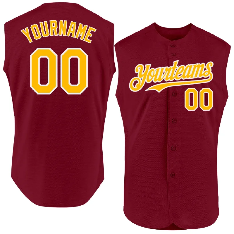 Personalized Baseball Jerseys For Large-Scale Events-Custom Crimson Gold-White Authentic Sleeveless Baseball Jersey