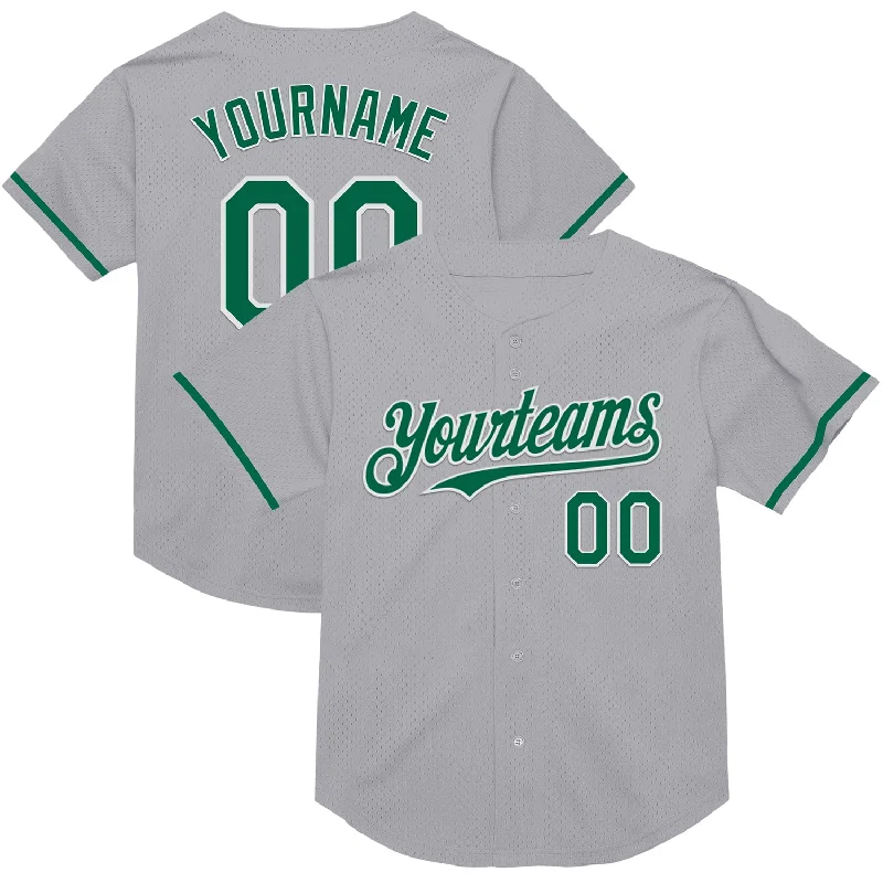 Baseball Jerseys For School Competitions-Custom Gray Kelly Green-Black Mesh Authentic Throwback Baseball Jersey