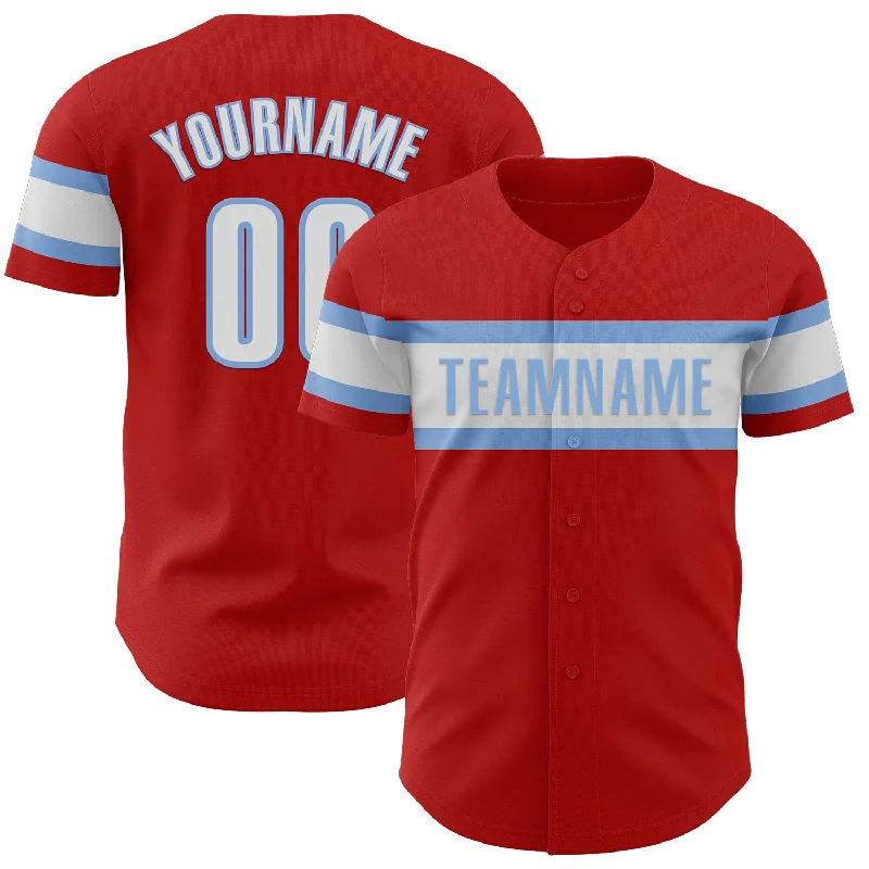 Baseball Jerseys For Official Team Apparel-Custom Red White-Light Blue Authentic Baseball Jersey