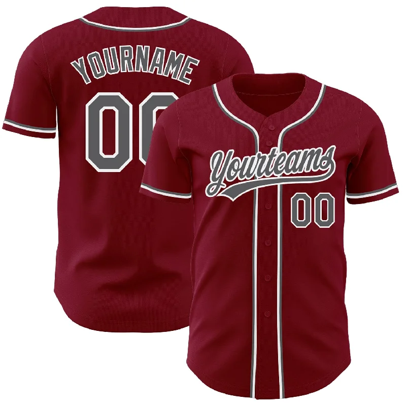 Baseball Jerseys For Team Celebrations & Recognitions-Custom Crimson Steel Gray-White Authentic Baseball Jersey